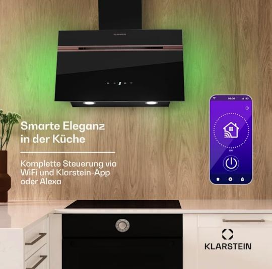 Вытяжка Klarstein Alina 3.0 60, 324 м³/ч, Светодиодный дисплей, рассеянное освещение, WiFi - изображение 7