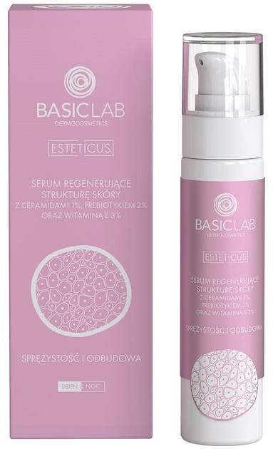 Serum BasicLab Esteticus regenerujące strukturę skóry z ceramidami 1 % prebiotykiem 2 % i witaminą E 3 % 50 ml (5904639170002) - obraz 1