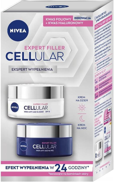 Krem do twarzy Nivea Set Hyaluron Cellular Filler przeciwzmarszczkowy na dzień 50 ml + na noc 50 ml (5900017087535) - obraz 1