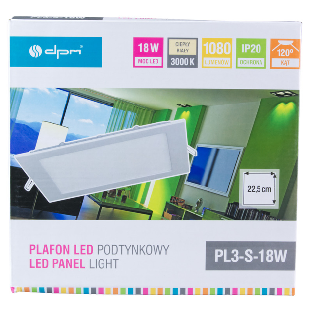 Plafon podtynkowy DPM kwadratowy PL3-S-18W biały (5900672651522) - obraz 6
