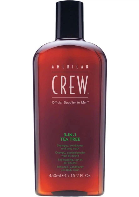 Засіб 3-в-1 по догляду за волоссям та тілом American Crew Shampoo, Conditioner and Body Wash Tea Tree 3in1 450 мл - Фото 1 Засіб 3-в-1 по догляду за волоссям та тілом American Crew Shampoo, Conditioner and Body Wash Tea Tree 3in1 450 мл - зображення 1