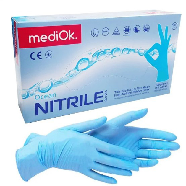 Перчатки нитриловые XL смотровые синие неопудренные Mediok BLU ECO-PLUS 50 пар - изображение 1