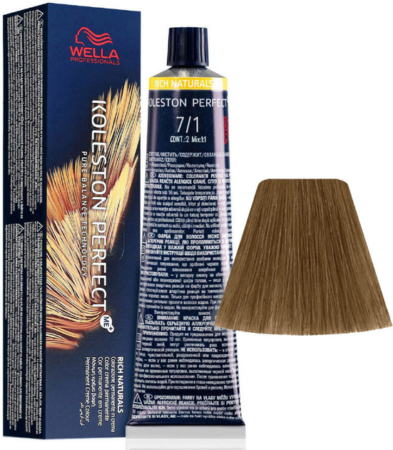 Стійка фарба для волосся Wella Koleston Perfect Me + Rich Naturals 7 - 1 Medium Blonde Ash 60 мл (8005610648309) - зображення 1