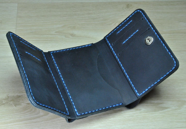 Кошелек из натуральной кожи тройного сложения темно-синий K34-600+blue - изображение 5