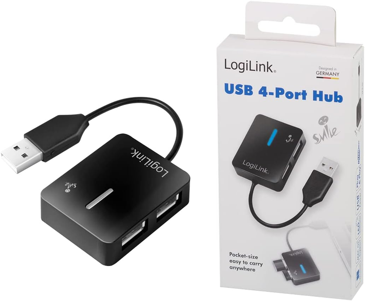 Hub USB LogiLink Smile UA0139 USB 2.0 4-Port Black - obraz 3
