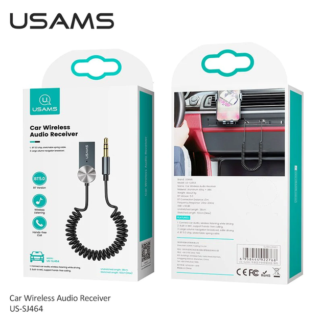 Bluetooth-адаптер Usams US-SJ464 Car Wireless Audio Receiver USB-A + AUX to Bluetooth 5.0 Tarnish (SJ464JSQ01) - изображение 7