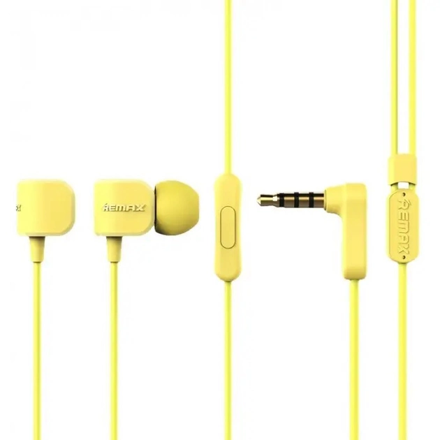 Проводные наушники 3.5mm Remax RM-502 вакумные с микрофоном 1.2m Yellow - Фото 3 Проводные наушники 3.5mm Remax RM-502 вакумные с микрофоном 1.2m Yellow - изображение 3