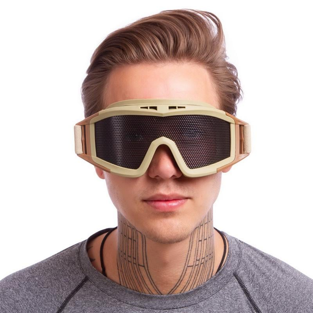 Тактичні окуляри закритого типу, захисна маска Хакі - зображення 2