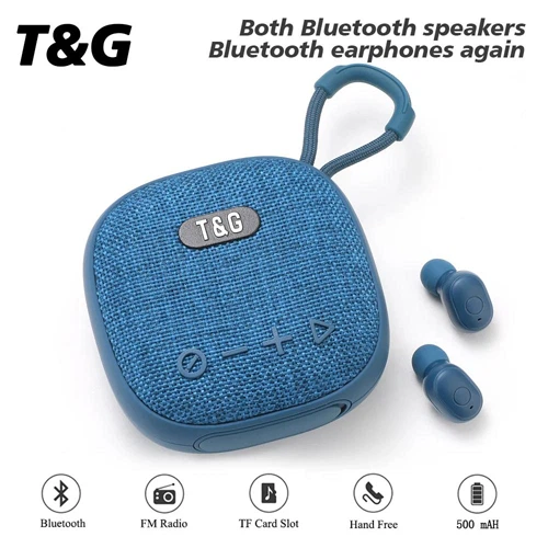 Портативна Bluetooth колонка TG813 IPX5 з навушниками Blue - зображення 3