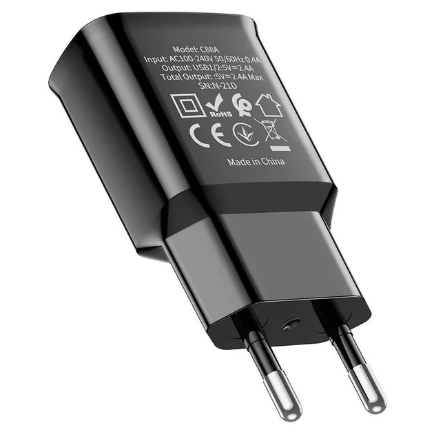 Мережевий зарядний пристрій 2USB Hoco 220V Блок живлення + кабель iPhone Lightning Black - зображення 7