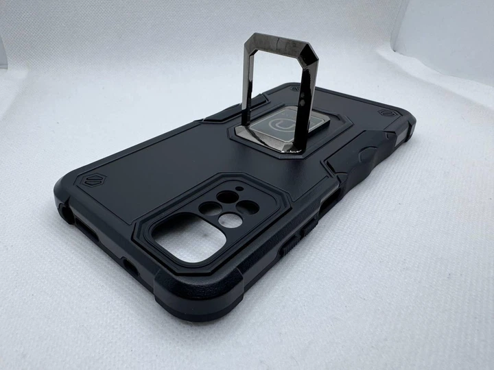 Противоударный чехол Armor Ring для Xiaomi Redmi Note 11 / Note 11s с подставкой под магнитный держатель Черный - изображение 4