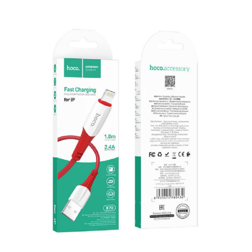 Кабель HOCO Lightning Ferry charging data cable X70 1m 2.4A red - Фото 3 Кабель HOCO Lightning Ferry charging data cable X70 1m 2.4A red - изображение 3
