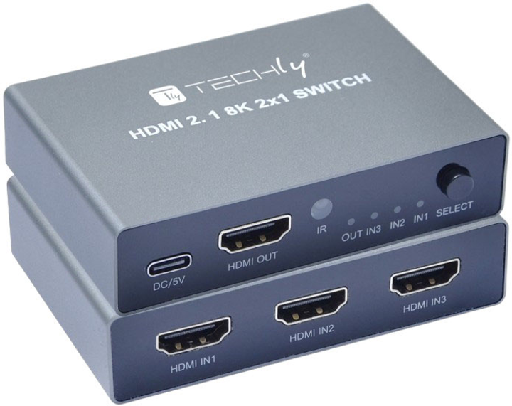 Przełącznik wideo Techly HDMI 8K/60Hz 2m HDCP 2.3 (IDATA HDMI-2138KT) - obraz 1