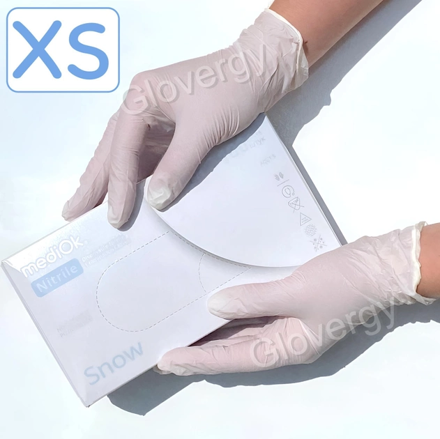 Рукавички нітрилові Mediok Snow розмір XS білі 100 шт - зображення 1