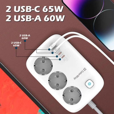 Мережевий фільтр живлення ColorWay CW-CHE34PDW 3 розетки/4USB (CW-CHE34PDW) - зображення 6