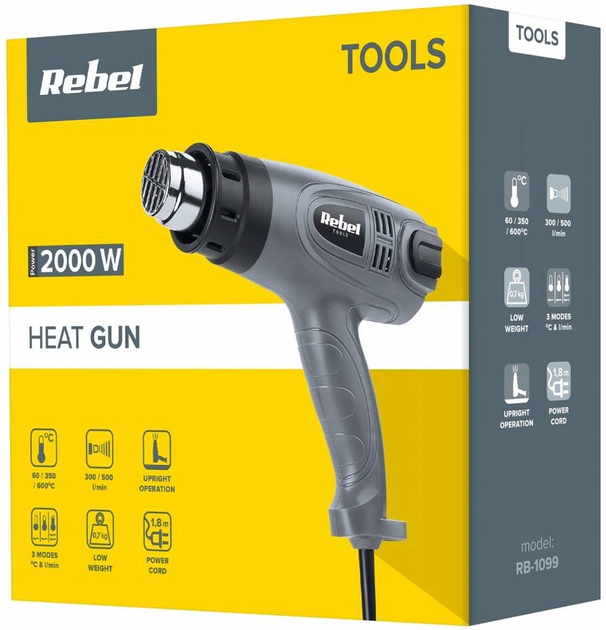 Будівельний фен Rebel RB-1099 2000 Вт (5901890041386) - зображення 5