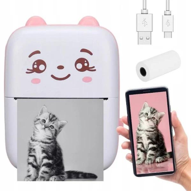 Портативный аккумуляторный карманный мини принтер с термопечатью Bluetooth Portable Mini Printer А8С Розовый - изображение 1