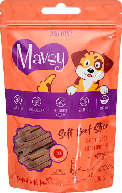 Лакомство для собак Mavsy Soft Beef Slice - Мавси Бефстроганов с говядиной 100 г (4820266800246) - изображение 1