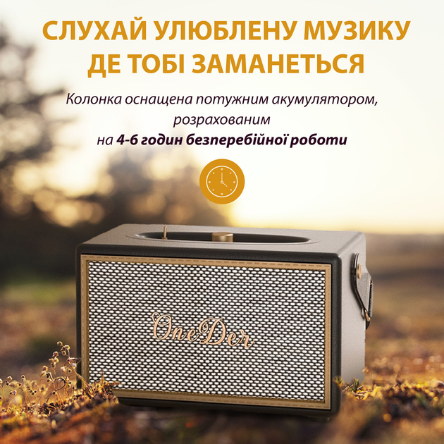 Портативна колонка OneDer Platinum C20 коричнева Bluetooth потужна колонка акустика TF/USB/AUX 40 Вт (D6BR) - зображення 3