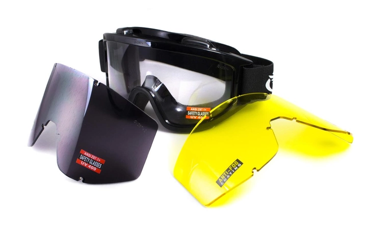 Защитные очки Global Vision Wind-Shield 3 lens KIT Anti-Fog, три сменных линзы - изображение 1