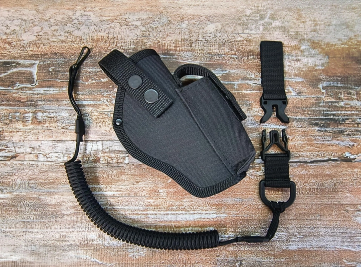 Кобура ТТ на пояс поясная с чехлом под магазин + шнур тренчик Фастекс черная (Cordura, чёрная) ms - изображение 2