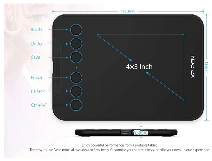 Графический планшет XP-Pen Deco Mini-4, 4x3 Inch Pen Tablet, 6 клавиш быстрого доступа - Фото 2 Графический планшет XP-Pen Deco Mini-4, 4x3 Inch Pen Tablet, 6 клавиш быстрого доступа - изображение 2