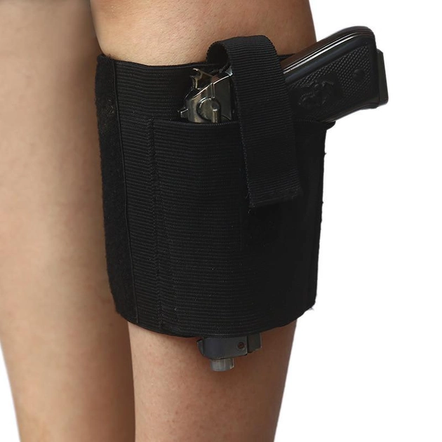 Тактическая скрытая кобура для пистолета на ногу бедро черная - изображение 2