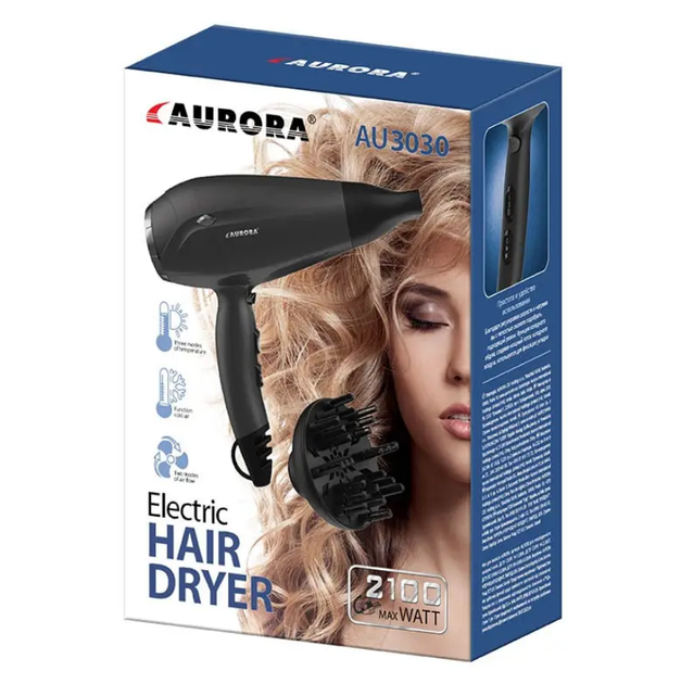 Фен для волос с дифузором AURORA AU-3030 2100 Вт Чёрный - изображение 6