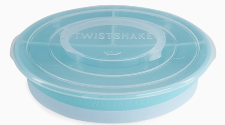 Talerz Twistshake Divided Plate 6 m + Pastel Blue z podziałką i pokrywką (7350083121707) - obraz 1