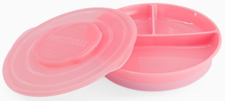 Talerz Twistshake Divided Plate 6 m + Pastel Pink z podziałką i pokrywką (7350083121691) - obraz 1