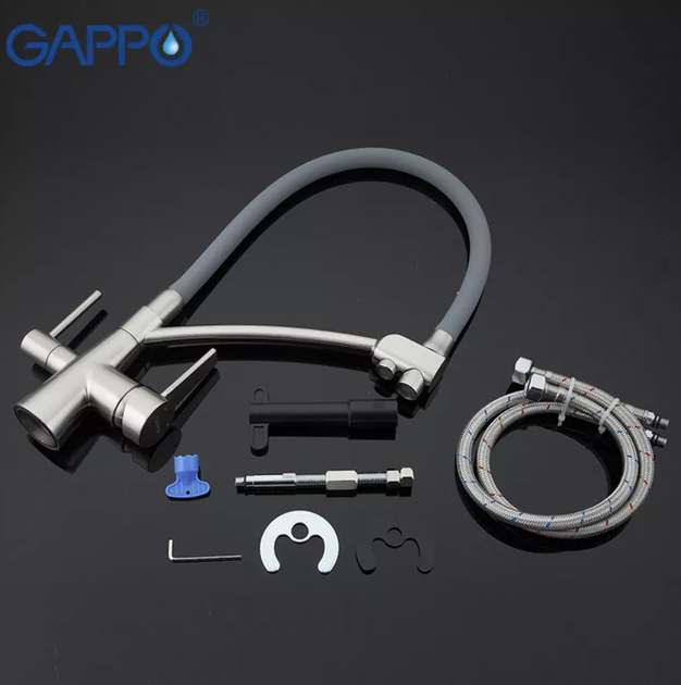 Смеситель для кухни с подключением к фильтру GAPPO G4398 с гибким изливом, серый/сатин - изображение 5