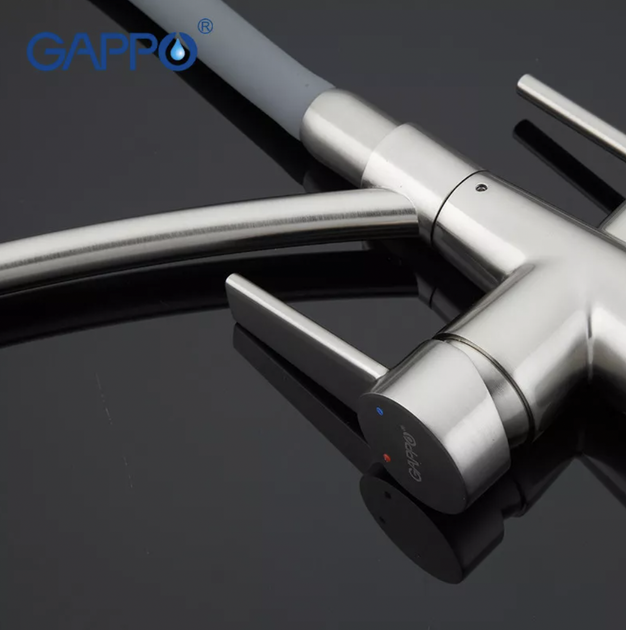 Смеситель для кухни с подключением к фильтру GAPPO G4398 с гибким изливом, серый/сатин - изображение 7