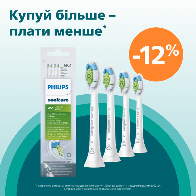 Насадки для зубной щетки PHILIPS Sonicare HX6064/10 W2 Optimal White - изображение 8