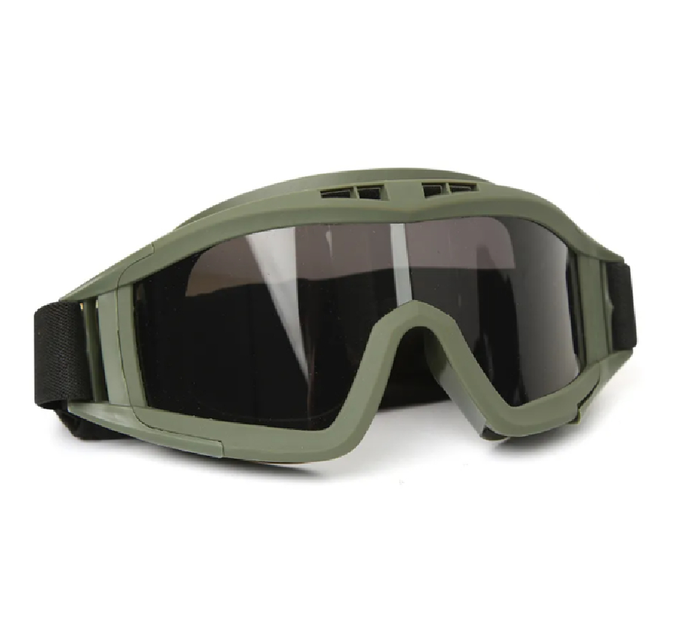 Защитные очки для страйкбола с 3-мя линзами от ветра и пыли Green - изображение 1