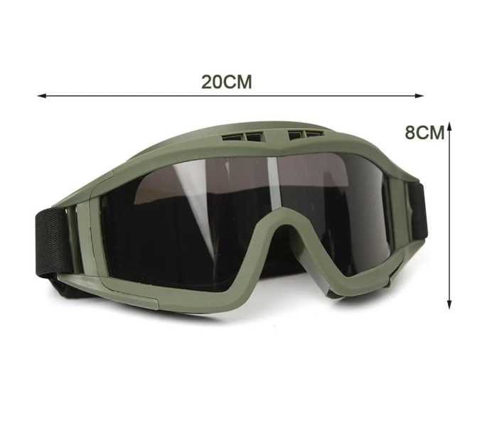 Захисні окуляри для страйкболу з 3-ма лінзами від вітру та пилу Green - зображення 2