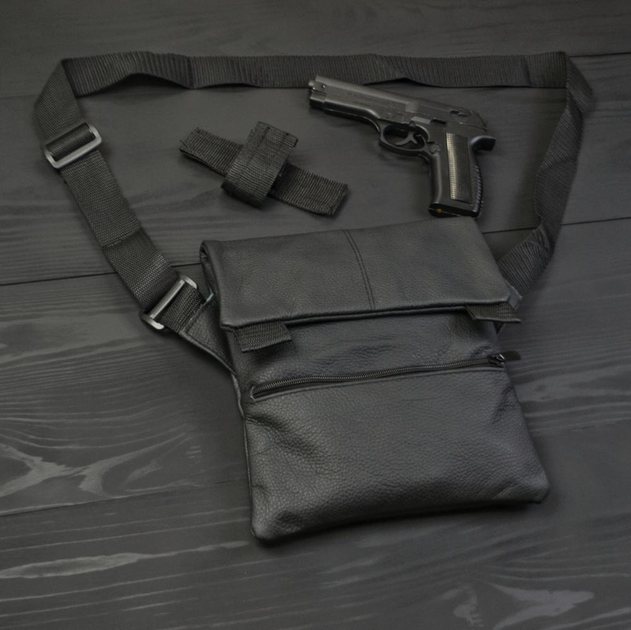 Тактическая кожаная сумка с кобурой, мужской мессенджер, барсетка - черный слинг, мужская сумка через WN-386 плечо кожа - изображение 2