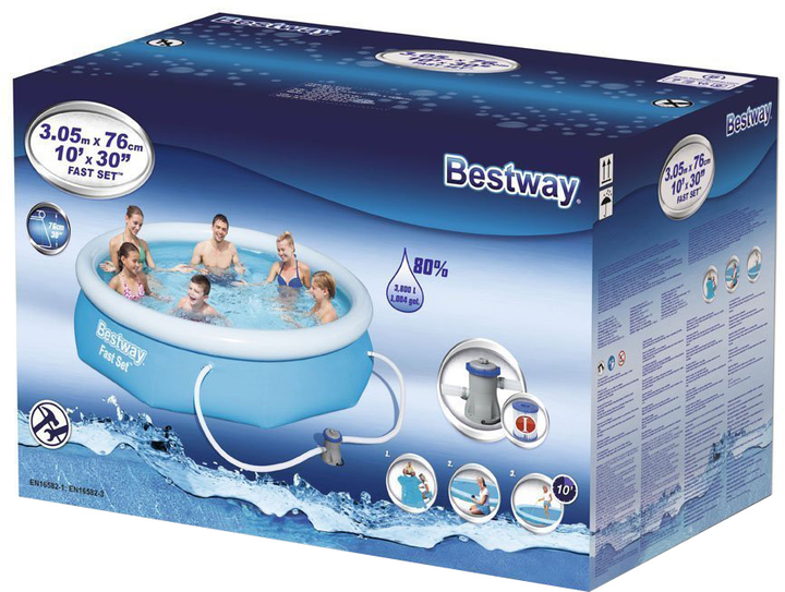 Dmuchany basen Bestway Fast Set z pompą filtrującą 305 x 76 cm (6942138928815) - obraz 1