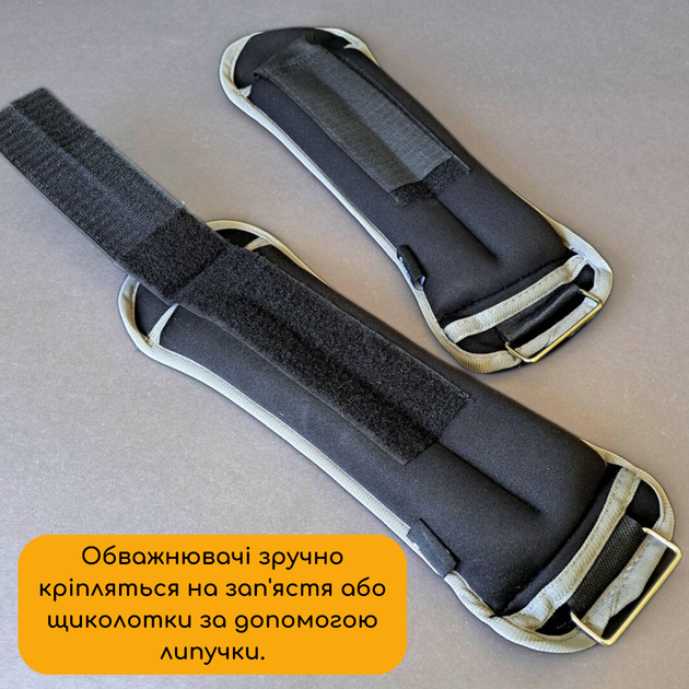 Манжеты утяжелители грузики для рук и ног 2 шт по 1 кг утяжелители для тренировок фитнеса бега черный-серый АН132-2 - изображение 2
