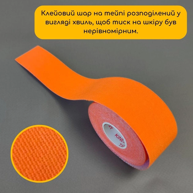 Кинезио тейп лента пластырь для кинезиологического тейпирования мышц ног спины шеи тела 5 м х 3,8 см Kinesio tape оранжевый АН074 - изображение 1