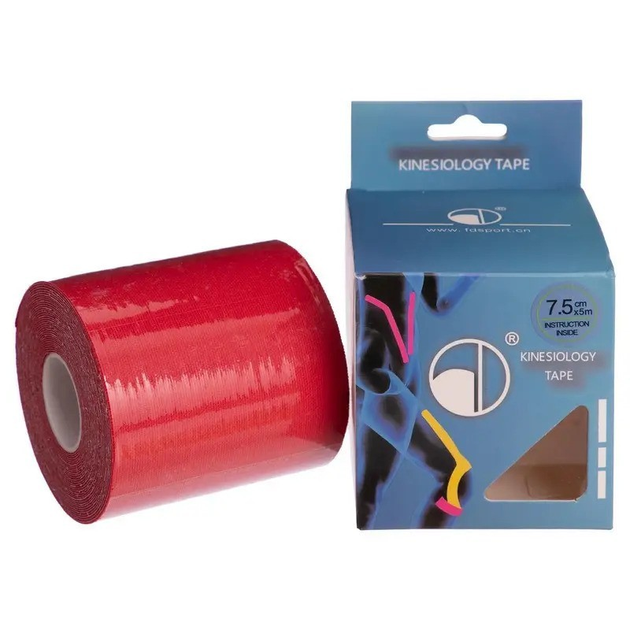Широкий кінезіо тейп стрічка пластир для тейпування спини коліна шиї 7,5 см х 5 м Kinesio Tape tape червоний АН463 - зображення 1