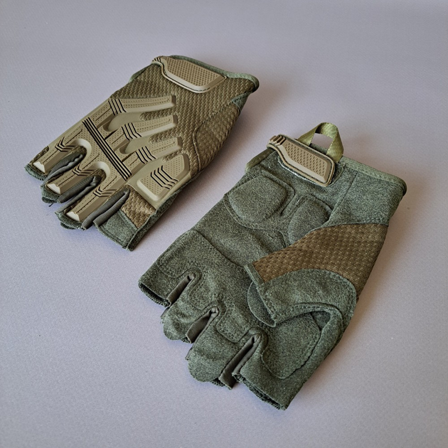 Плотные тактические перчатки армейские с открытыми пальцами на липучке для рыбалки охоты PRO TACTICAL оливковые АН8808 размер XL - изображение 1
