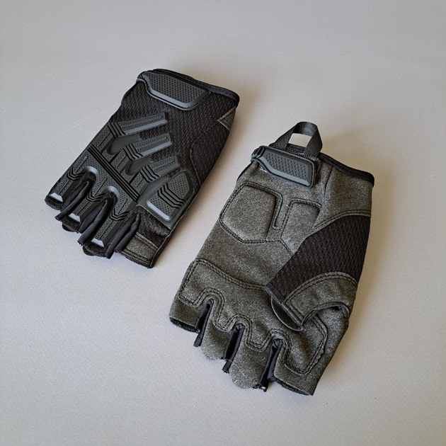 Плотные тактические перчатки армейские с открытыми пальцами на липучке для рыбалки охоты PRO TACTICAL черные АН8808 размер L - изображение 1