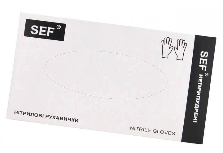 Рукавички нітрилові SEF упаковка - 50 пар. розмір M (без пудри). щільність 5 г. чорні - изображение 1