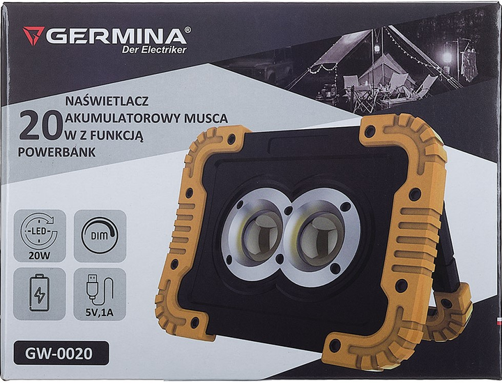 Акумуляторний прожектор Germina Musca 20 Вт 1000 лм 6000 K (GW-0020) - зображення 6