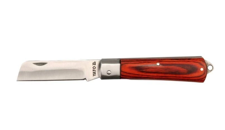 Нож складной прямое лезвие, деревянная ручка 200мм, длинна лезвия 85мм Yato YT-7600 - изображение 1