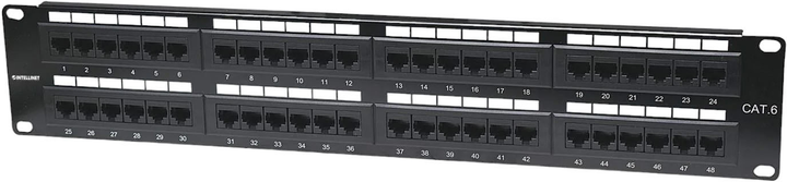 Патч-панель Intellinet 19" 2U Cat6 48xRJ45 для серверної шафи/стійки (766623560283) - зображення 1