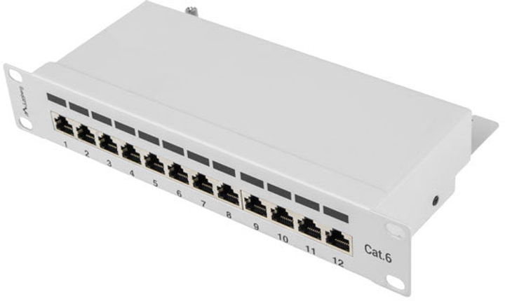 Патч-панель Lanberg 10" 1U Cat6 12xRJ45 для серверної шафи/стійки (PPF6-9012-S) - зображення 1