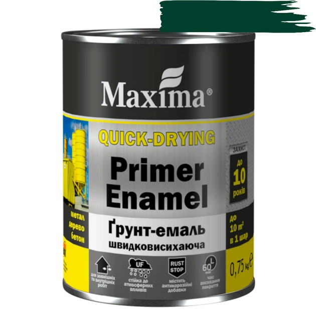 Грунт-эмаль быстросохнущая Maxima Темно-Зелёная 0.75кг - Фото 1 Грунт-эмаль быстросохнущая Maxima Темно-Зелёная 0.75кг - изображение 1