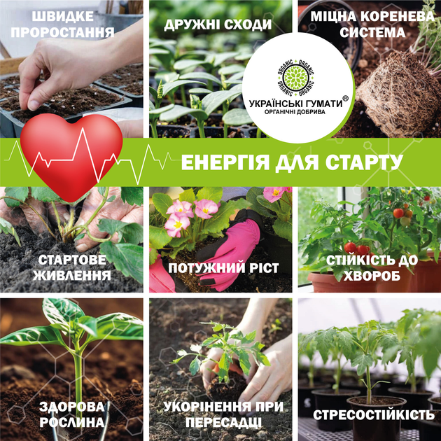 Удобрение органическое для рассады овощей и цветов Українські гумати BioACTIVE для укоренения, быстрого старта и активного роста в легкодоступной форме, концентрат 1 кг (4820219190332) - изображение 2