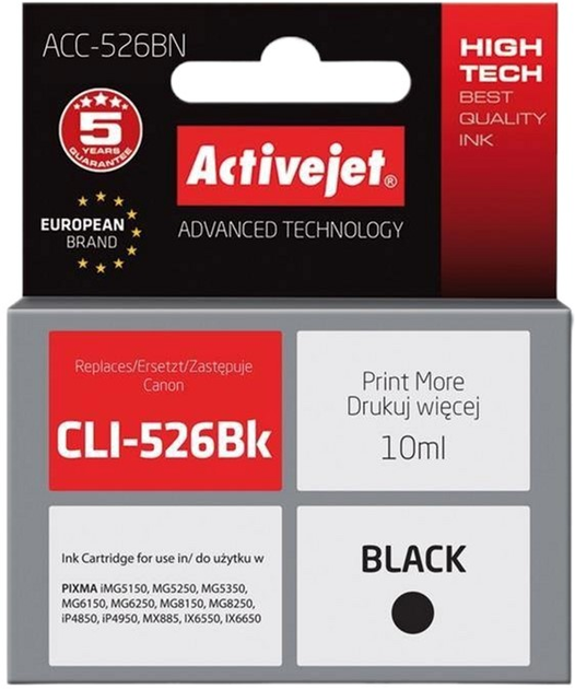 Tusz Activejet do Canon CLI-526Bk Supreme 10 ml Black (ACC-526BN) - obraz 1